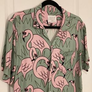 DUVIN flamingo short sleeve button down shirt Men’s L